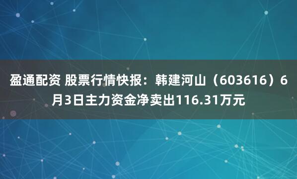 盈通配资 股票行情快报：韩建河山（603616）6月3日主力资金净卖出116.31万元